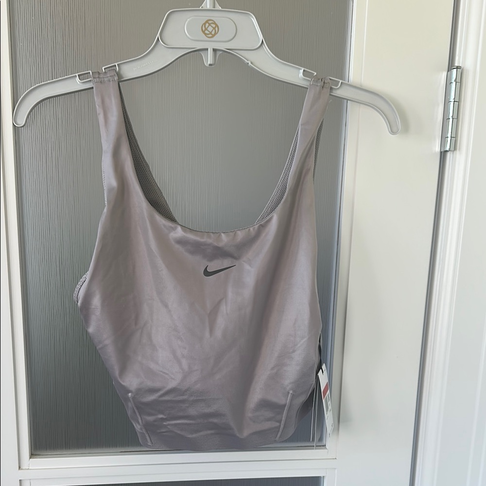 Nike Gray Sports Bra with Wide Straps and Scoop Neckline
